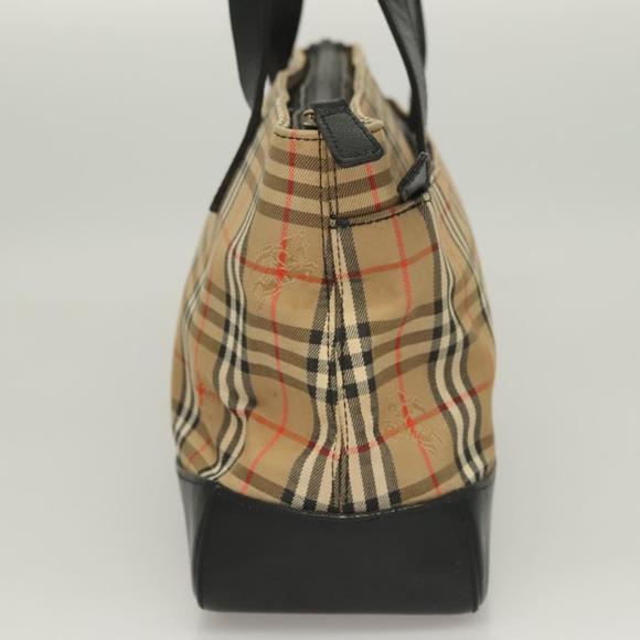 BURBERRY Nova Check Hand Bag Canvas Leather Beige Gold Auth 131011